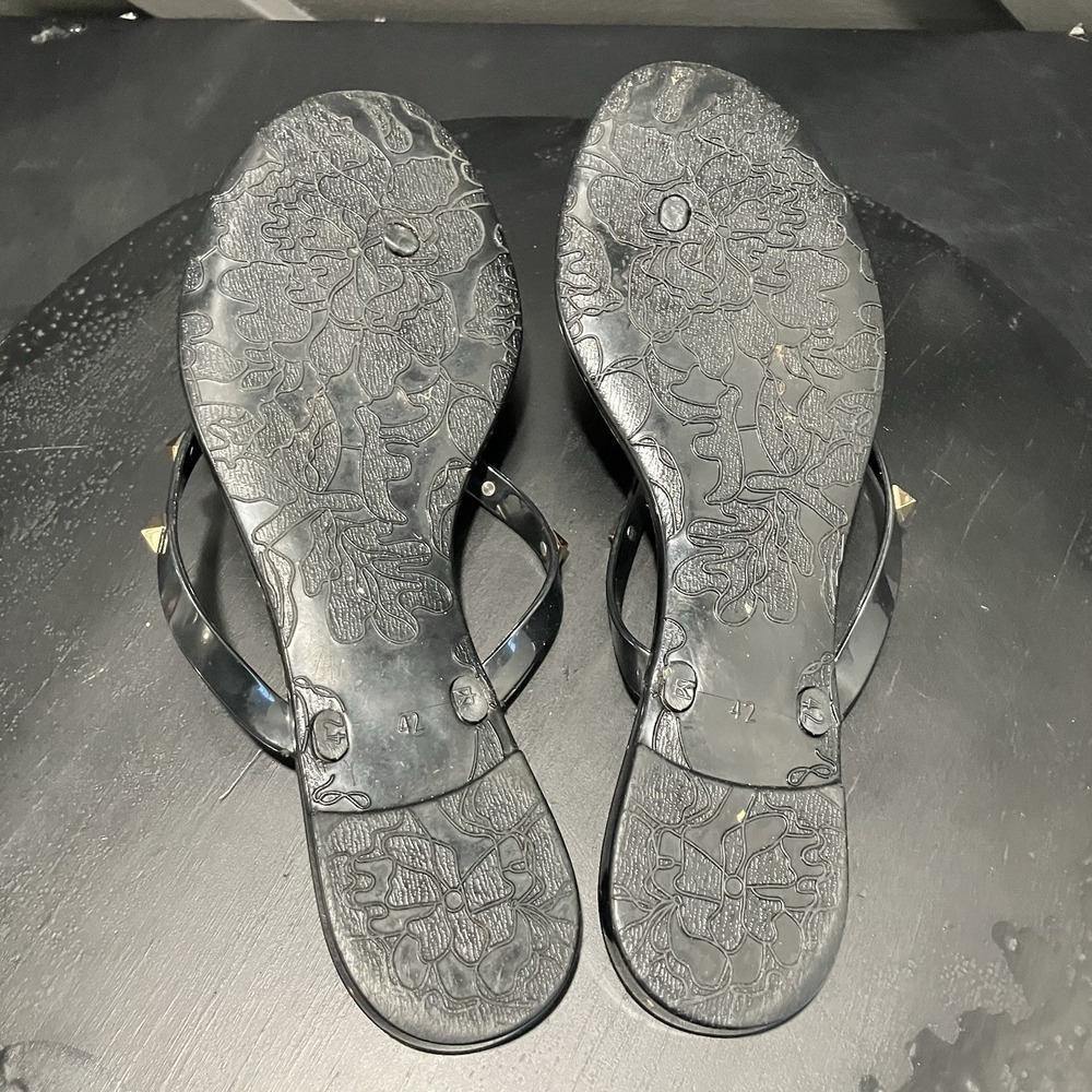 Valentino Garavani Rockstud Bow Black Jelly Thong Sandals Size EU 42 US 12 - Picture 14 of 16